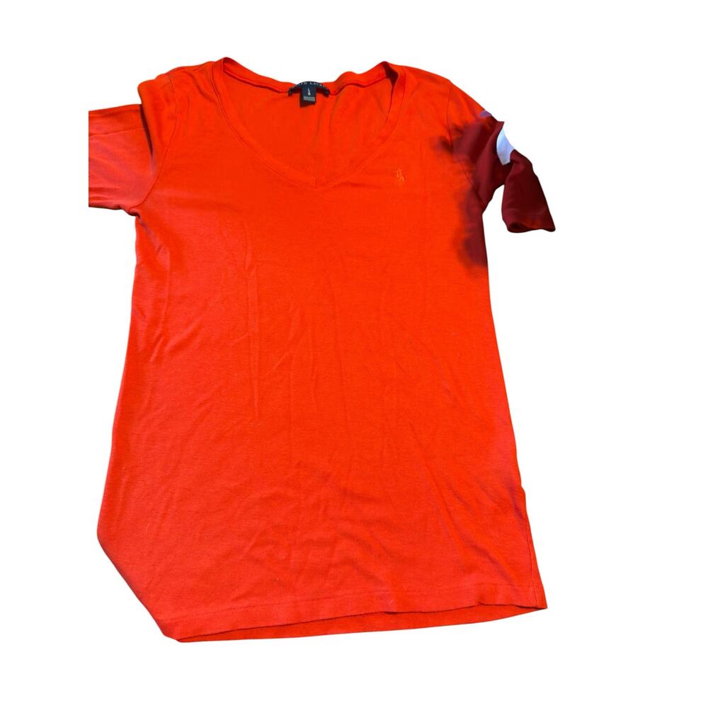 Ralph Lauren Orange Basic V-Neck Short Sleeve T-Shirt Pony Logo Large - Picture 7 of 10